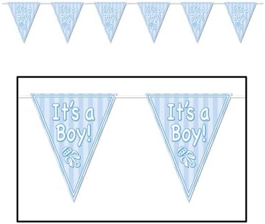 É um menino! Decorações de menino de chá de bebê pacote azul de festa - inclui 16 pratos, 16 guardana