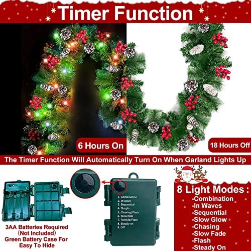 [2 pacote+8 modos] 9ft 100 LEDs prelit de natal decorações de guirlanda com luzes coloridas Bateria de timer mais grossa