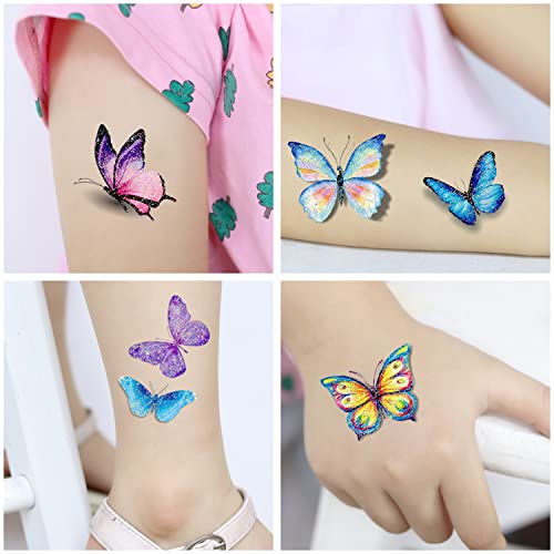 Leesgel 260 Tattoos temporários de borboleta 260 para crianças, tatuagens de borboleta glitter para festa de aniversário
