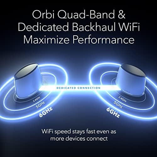 Netgear Orbi Quad-Band WiFi 6e Mesh System, roteador com 2 extensores de satélite, velocidade de 10,8 Gbps, cobertura de até 9.000 pés quadrados, 200 dispositivos, 10 gig na porta da Internet, axe11000 802.11 machado