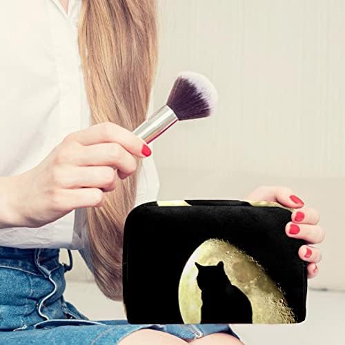 Bolsas de cosméticos para mulheres, bolsas de bolsas de maquiagem de maquiagem Bolsa de maquiagem Meninas, Halloween Cat Moon