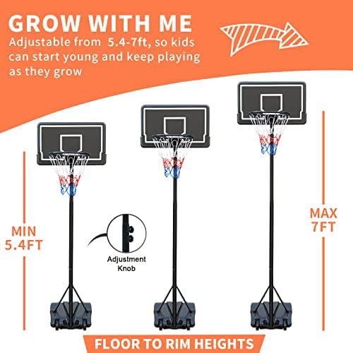 Altura ajustável portátil AOKUNG 5,4 pés - 7ft Basketball Hoop Backboard Stand And Rim for Kids Youth W/Wheels Basketball Golet