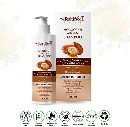 Organics Marroquino Argan Shampoo | 200 ml | com vitamina D3 e biotina para cabelos secos/caspa/perda de cabelo/crescimento de cabelo/cabelo