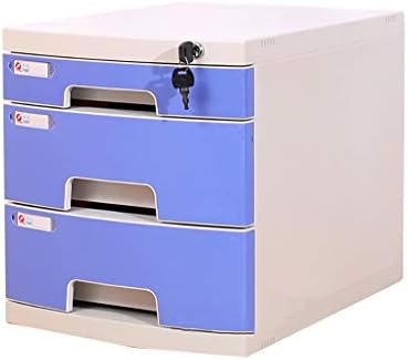 Armários de arquivos Caixa de arquivo de armário de mesa de plástico 3 Camadas com trava tipo gaveta azul cinza