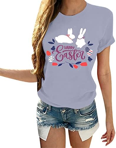 Camisas de Páscoa para mulheres blusas modernas Bunny Graphic Shirt tops de manga curta o pescoço camisetas de túnica camisetas de túnica