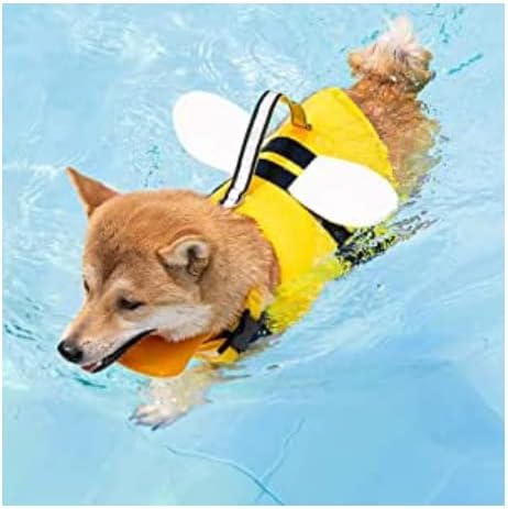 Camisa de camiseta de vida canina, camiseta de segurança canina de parada, camiseta de vida ajustável com alta flutuabilidade e alça de resgate durável para cães pequenos, médios e grandes