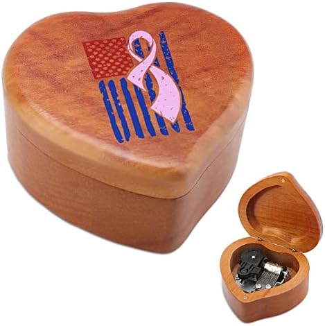 Consciência Ribbon Flag American Wooden Music Box Heart Shape