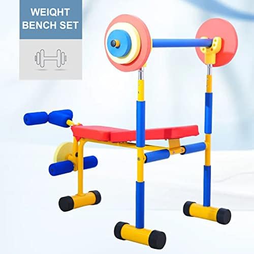Tley Kids Weight Bench com barra, divertido e fitness Equipamento Treinamento de força de força Bancos ajustáveis, para exercícios