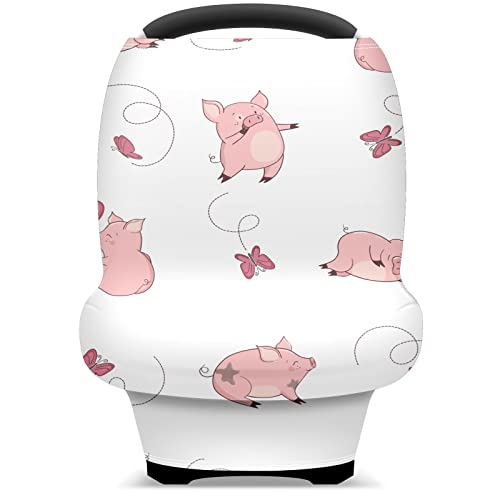 Capas de assento de carro para bebês porco rosa fofo tocando borboletas capa de enfermagem capa de carrinho de cachecol