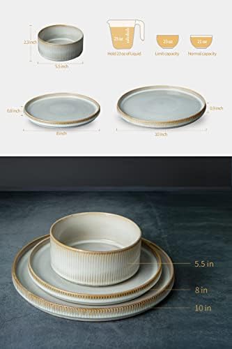 Famiware Dinnerware Conjuntos, pratos e tigelas definidos para 4, 12 peças Conjunto de pratos, Cappuccino White