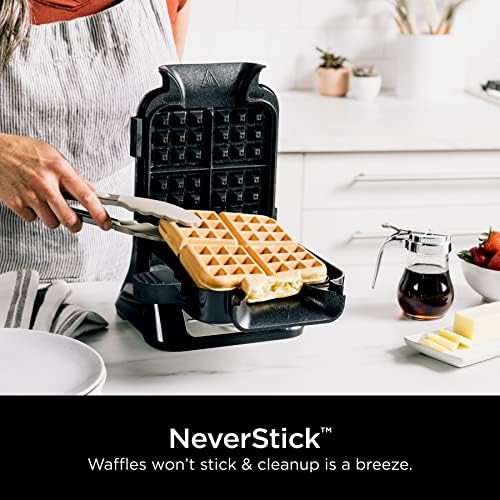 Ninja BW1001 Neverstick Pro Belgian Waffle Maker, Design Vertical, Configurações de 5 Shade, com copo de precisão-pour e guia
