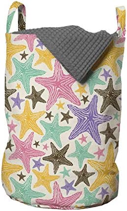 Bolsa de lavanderia de Ambesonne Starfish, habitantes coloridos do mar espalhados irregularmente no tema de verão simples, cesta