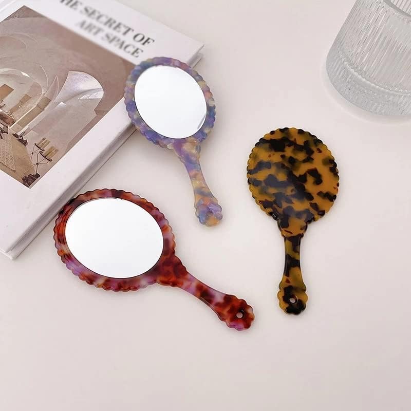 Material Genigw Circular de maquiagem portátil com alça de salão de salão de mão espelhos compactos cosméticos