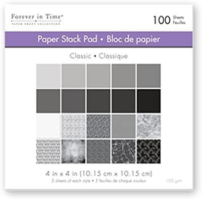 Miniscrapbook de fornecimento de artesanato bloco de papel - 100 folhas - 4 x 4 polegadas - clássico preto, prata cinza prata