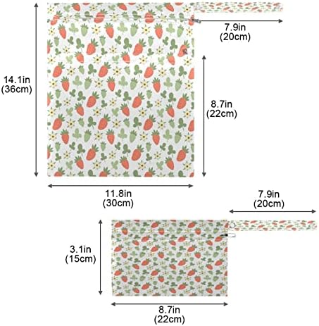 Kigai 2pcs sacos molhados à prova d'água Sacos de morango e lavabível de flor Sacos secos úmidos com dois zíper para fraldas de pano