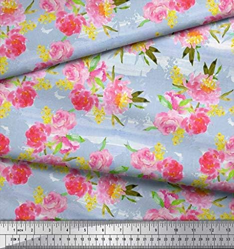 Soimoi Cotton Jersey Flower & folhas decoração de aquarela Tecido de tecido estampado de 58 polegadas de largura