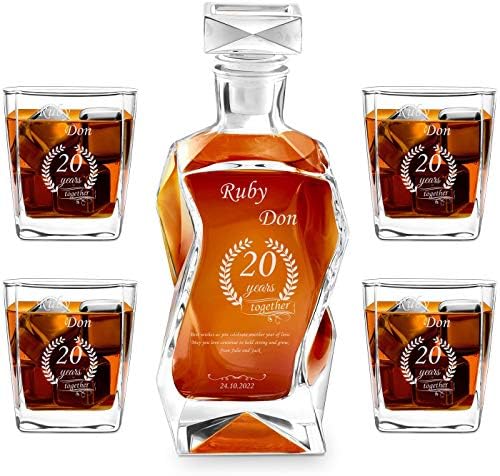 Decanter de uísque de Maverton com 4 copos para casais - dispensador de bebidas personalizadas - whisky jeafe - para casamento -