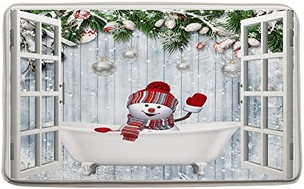 Banho de Natal Matanos de neve engraçado Bola de natal de snowflake ramificador de pinheiro raminho prancha de madeira rústica Ranta de decoração de banheiro de feriado 24x16 polegadas
