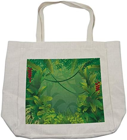 Bolsa de compras de folhas verdes de Ambesonne, folhagem de vegetação da ilha tropical da floresta tropical havaiana, bolsa reutilizável