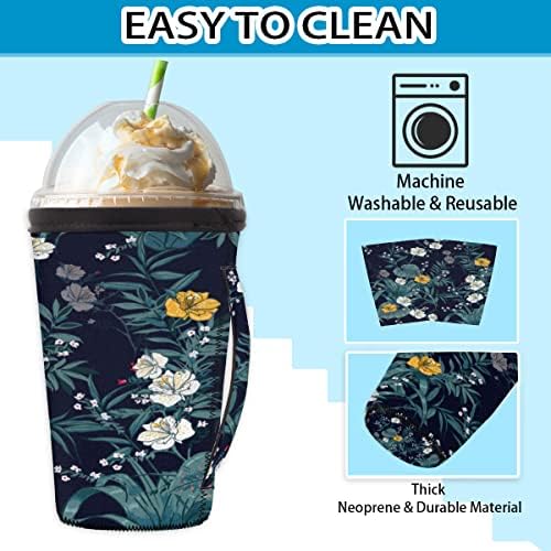 Little Flor Little Flower Pattern Reutilable Iced Coffee Manga com manga de neoprene para refrigerante, café com leite, chá,