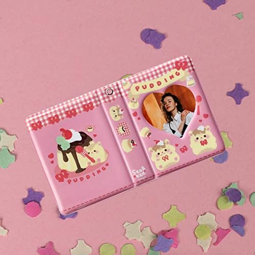 Mini álbum de fotos de 3 polegadas de 3 polegadas pequenos kpop fotocard titular livro Pink Love Heart Hollow Kpop Compatível com Fotos Polaroid Pudding Padrão com 40 bolsos