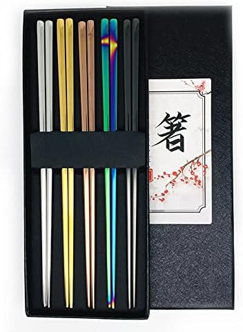 5Pairs polished Multi-Color Rainbow 304 Chahota de aço inoxidável Conjunto, pauzinhos de metal reutilizáveis, palitos de comida de sushi, lava-louças seguros, 9,5 polegadas