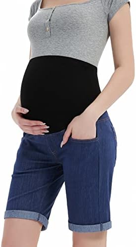 Bhome Maternity Bermuda jeans jeans sobre o painel completo da gravidez casual calças curtas