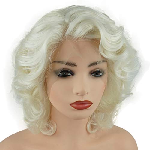Meiyite Hair Wavy Curto 10 polegadas Light Blonde Mix White Density Densidade pesada Half Hand Anexada Lace Realista Realista Perucas dianteiras