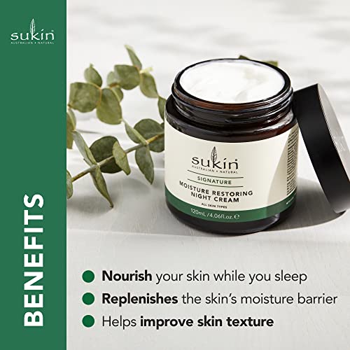 Sukin Organics umidade Restaurando creme noturno, hidratante hidratante com face infundida com rico óleo e mistura