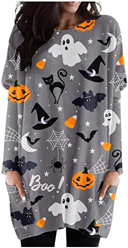 Camisolas longas da Zefotim para mulheres, senhoras Casual Casual 2022 Halloween camisa de manga comprida Blusa de primeira linha