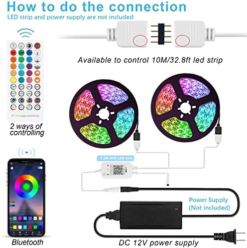 RGBZONE RGB BLUETHOINH LED Controller Smart App e controle remoto de 44 keys IR, RGB Music Sync LED Controller, 5V-24V