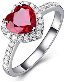 Dungkey Red Ruby Heart STEME PLOMA STERLING 925 ANELOS DE CASAMENTO DE PRATA PARA MULHERES BRIDAL JOIXAS FINAS ACESSORES DE BAGA