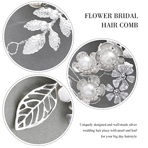 Asooll Flower Bride Hair Hair Vine Silver Pearl Penteado Crystal Capterpip para mulheres e meninas