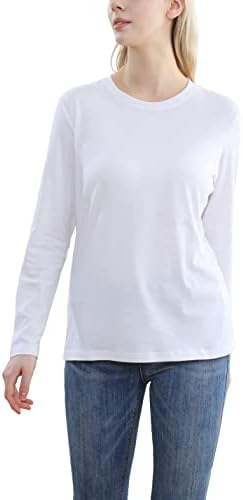 T-shirt de manga longa feminina, Slim Fit Crewneck Casual Tops Baselayer, Soft Soft Soft algodão, S-2xl