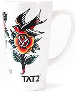 Tat2 Caneca de café de 16oz com arte tradicional de tatuagem, cobra, rosa, tatuagem Dove de Bobby Ellis da Tattoo da