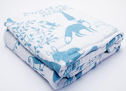Clover & Sage Organic Muslin Baby Clanta de criança - Cobertores de cama de algodão hipoalergênico - floresta azul