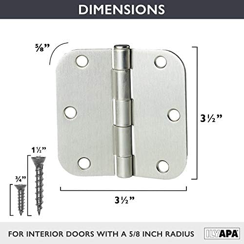 ILYAPA 36 Pacote de dobradiças de porta de níquel escovadas para portas, 3,5 x 3,5 polegadas de cetim interior de níquel
