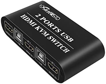 Switch USB KVM Splitter HDMI 2 Porta Caixa, Compartilhe 2 computadores com um mouse de teclado e um monitor HD, suporta conexões