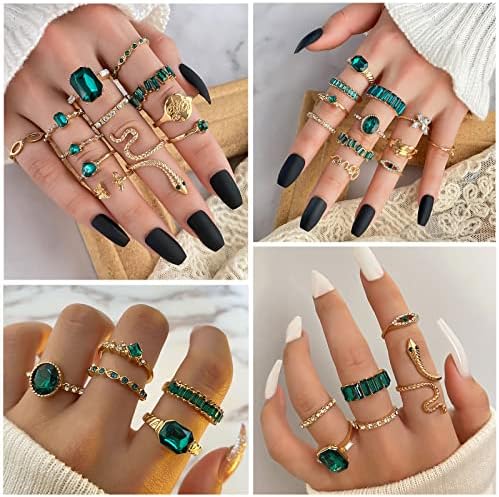 IFKM 51 PCs Anéis de junta de ouro conjunto para mulheres meninas Vintage Packable articular dedo midi anéis