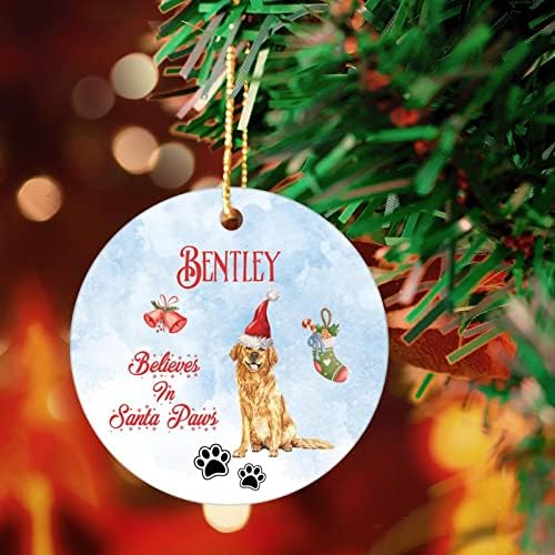 Acredita no nome de cão personalizado nome de cão personalizado ornamento de Natal redondo pingente de cães decoração de árvore, memorial de lembrança de animais de estimação para amantes de cães, lembrança de cinza, presente de simpatia