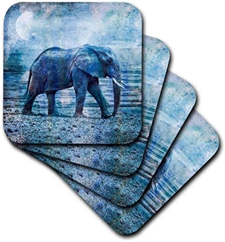 3drose Blue Elephant Misture Media Art Coasters macios