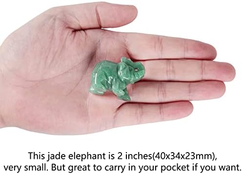 Watris veiyi 2inch jade natural de elefante estatueta, decoração de elefante verde, elefante de pedra natural, estatueta de elefante esculpido, riqueza de estatuetas de cristal de elefante