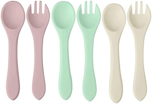 Pandaear Silicone Baby Spoon and Fork Conjunto | Pacote de 6 colheres de alimentação automática do primeiro estágio de bebê com
