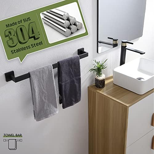 Kokosiri barra de toalha única de 24 polegadas, suporte para toalhas de cozinha de banheiro, SUS304 de aço inoxidável montado na parede, preto fosco, B4003BK-L24