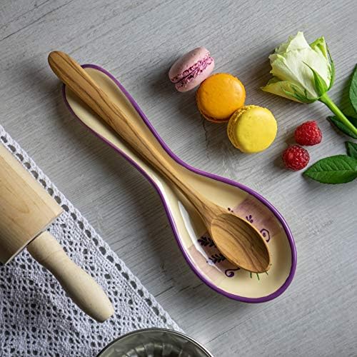 Floral de lavanda artesanal roxo e creme de cozinha de cozinha de cozinha de cerâmica | Suporte de utensílios de cerâmica