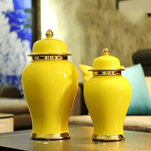 Jarra de gengibre amarelo fofoev com acabamento dourado, decoração de vaso de jarro de gengibre para decorações de mesa de peça