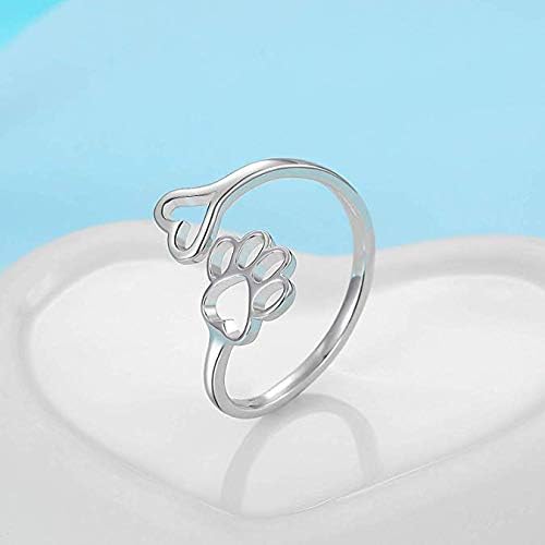 2 pcs adorável cachorrinho cachorro pata de estimação cauda de gato anéis abertos conjuntos de mulheres delicadas garras