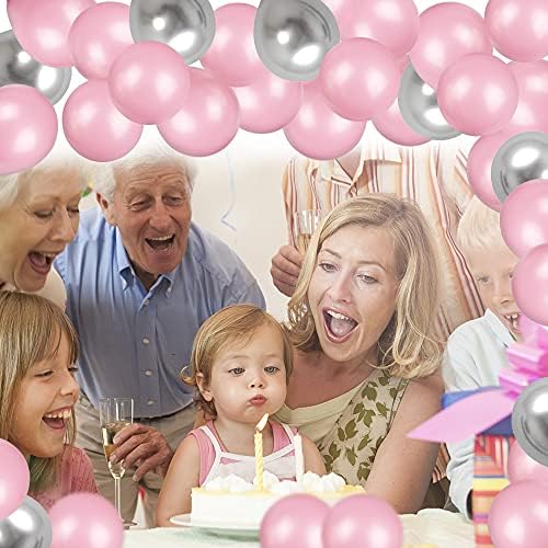 Balões de prata rosa e metálico pastel, 50 PCs, 12 polegadas, balões de aniversário com fita para festas de casamento de casamentos chá de bebê decorações de aniversário