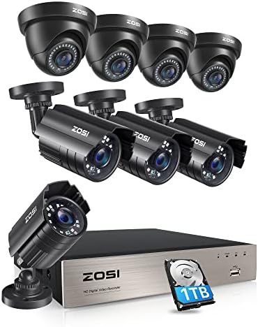 Sistema de câmera de segurança para casa de 5mp Lite com disco rígido de 1 TB, 8CH H.265+ CCTV DVR, 8pcs 1080p 1920tvl Câmeras de vigilância