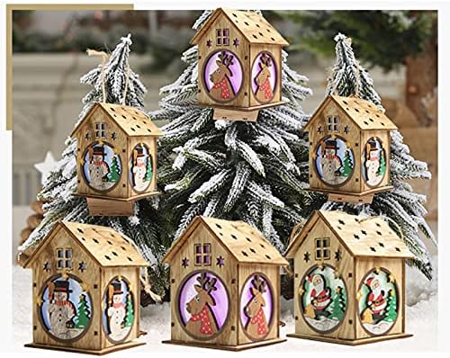 Natal novo pingente de decoração de madeira com pingente de árvore leve DIY pequena casa sgcabiotqolwmg